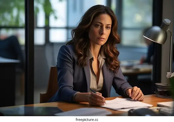 Confident businesswoman working at her desk in the office