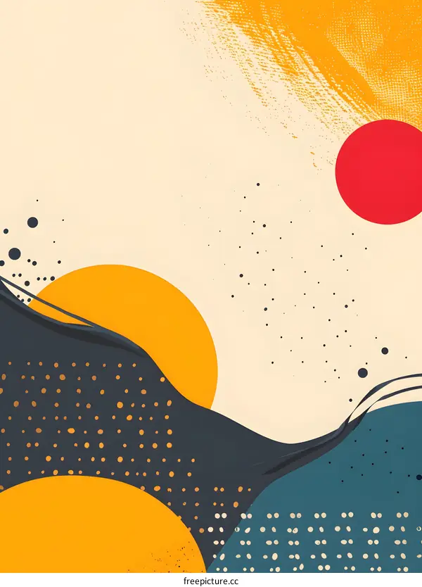 Abstract Art Background With Yellow Circles And Blue Shapes