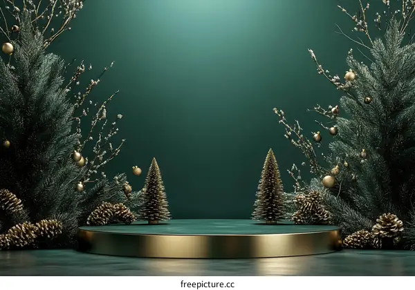 Christmas Display Podium with Decorated Trees