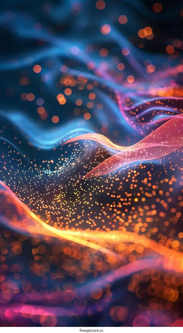 Colorful glowing futuristic wave with shiny particles