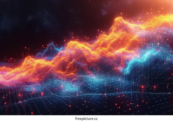 Vibrant Futuristic Landscape Abstraction with Red and Blue Particles