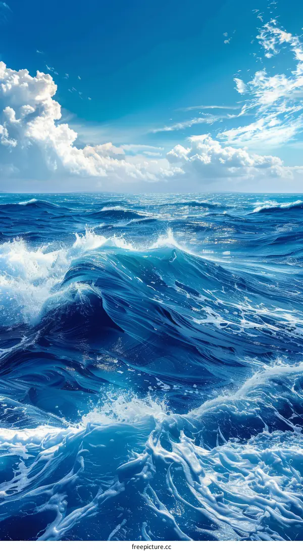 Deep blue ocean waves crashing against each other