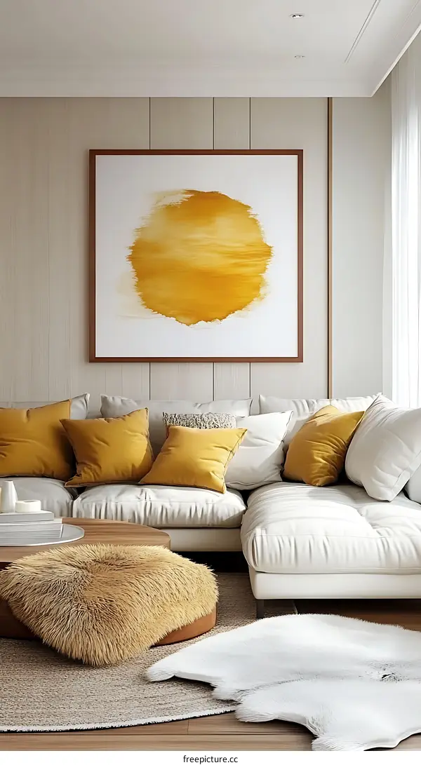 Modern Living Room Interior Design with Mustard Yellow Accents