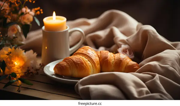 Croissants, Flowers & Candle: A Still Life Breakfast