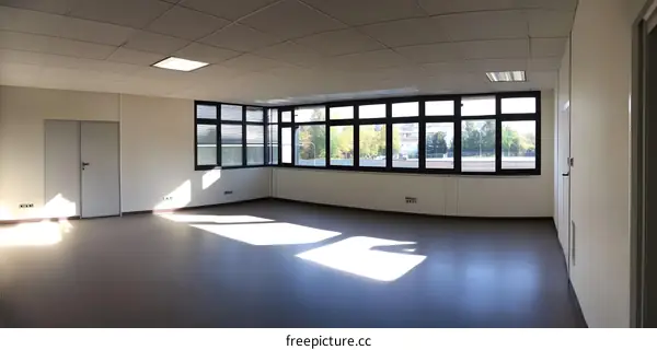 Empty Modern Office Room With Large Windows