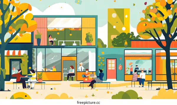 People Sitting Outside Buildings on a Sunny Day