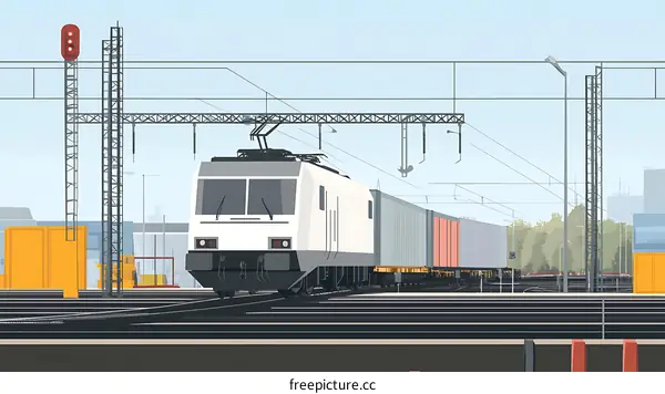 White Freight Train Arriving at Train Station