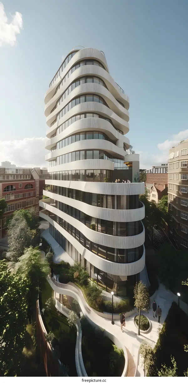 Modern Architecture Building with Curved Design and Green Landscape
