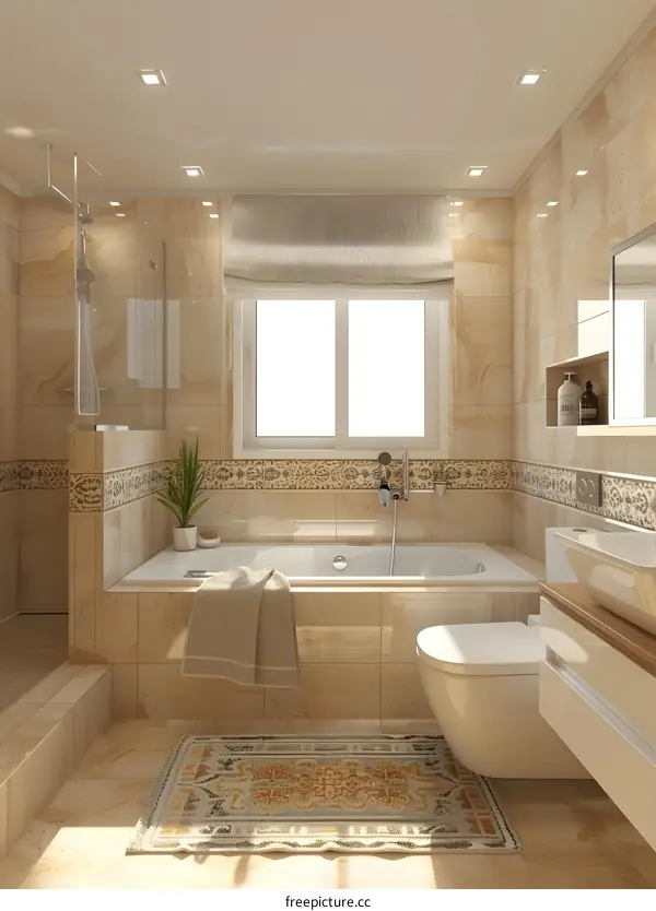 Modern Bathroom Interior Design with Bathtub and Shower