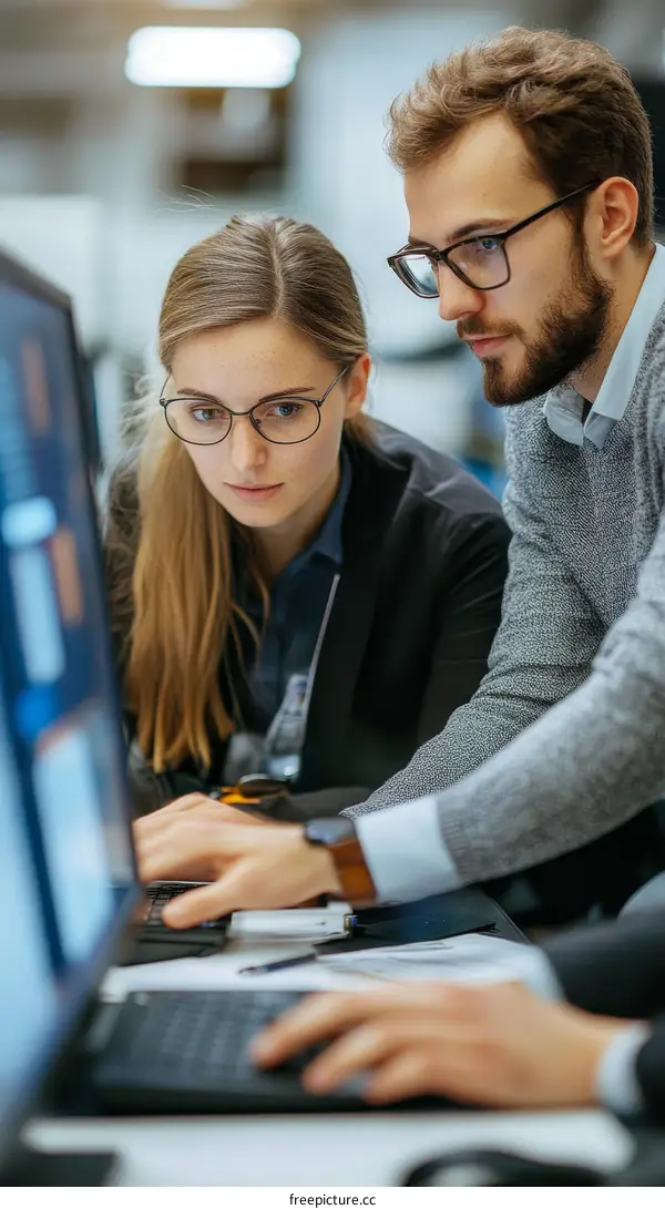 Two Caucasian Colleagues Working on Computers