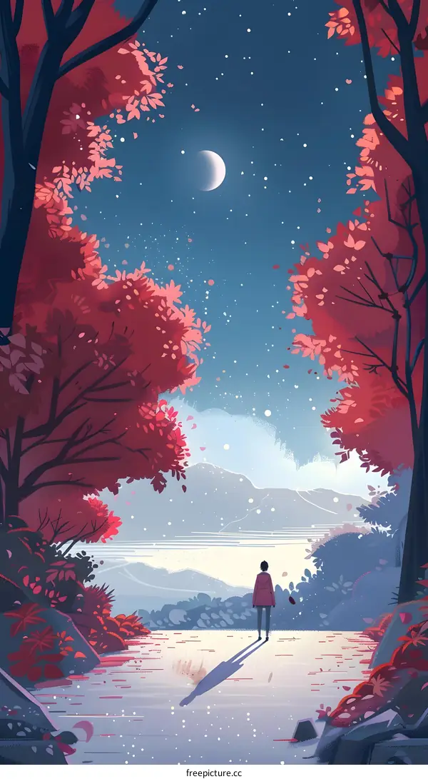 A Single Figure Stands in a Forest at Night