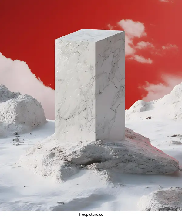 Abstract White Marble Column Minimalist 3D Design