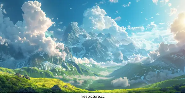 fantasy landscape with mountains and clouds