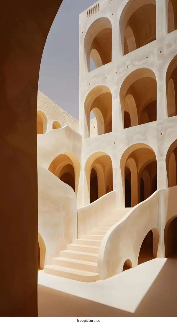 Modern Architecture with Arched Windows and Staircase