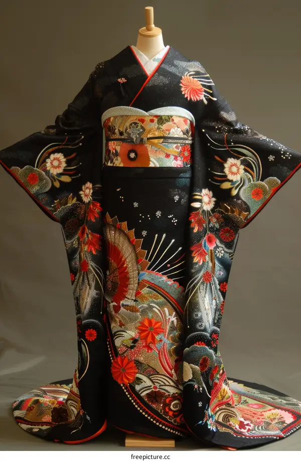 A woman wearing a kimono with a floral pattern