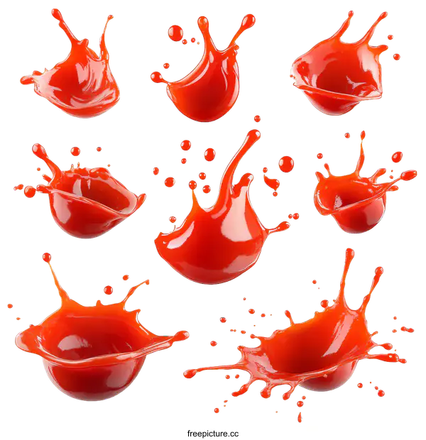 [Transparent Background PNG]Red Tomato Ketchup Splash Illustrations