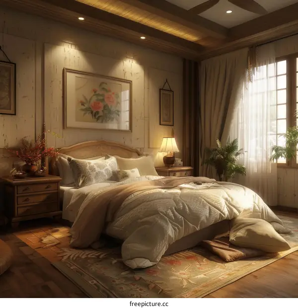 Warm and Cozy Vintage Bedroom Illustration