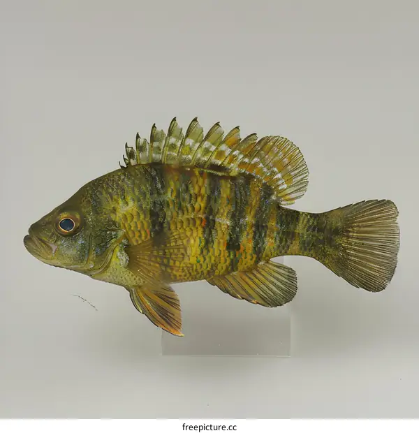 A Green Sunfish on a White Background