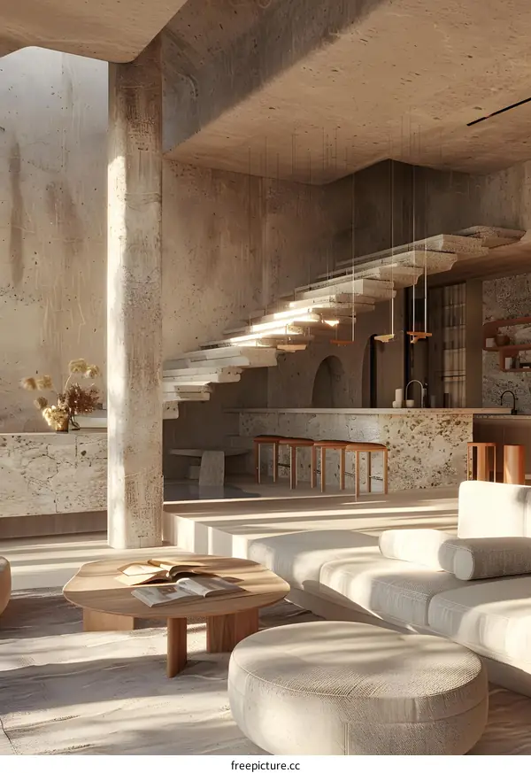 Modern Minimalist Interior Design with Concrete and Wooden Elements