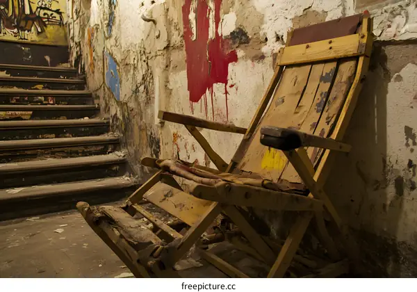Old Wooden Chair in a Crumbling Building