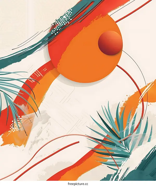 Abstract Art Background with Palm Leaves and Brush Strokes