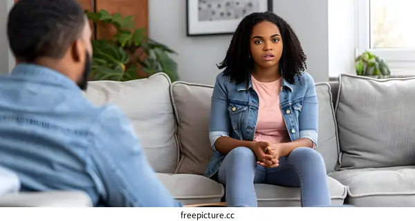 African American Woman and Man Talking on the Couch