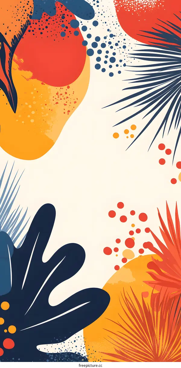 Abstract Tropical Leaves Illustration with Orange, Red and Yellow Colors
