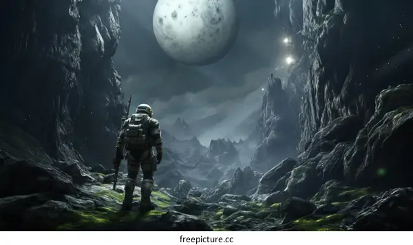 Lone Astronaut on Alien Planet