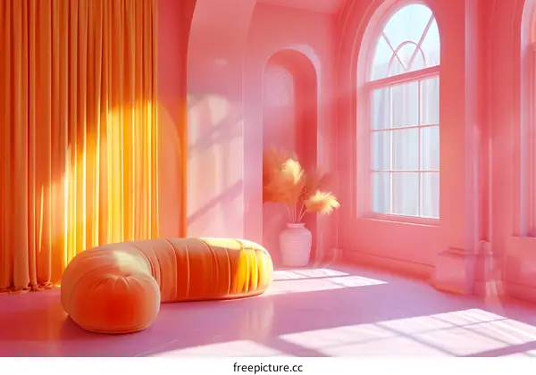 Orange Sofa in Pink Room with Window