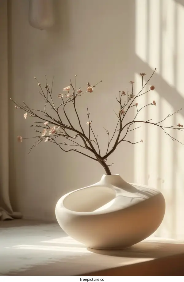 Modern minimalist vase with dried flowers