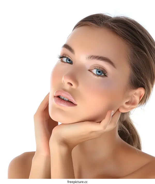 portrait of a beautiful young woman with blue eyes and brown hair