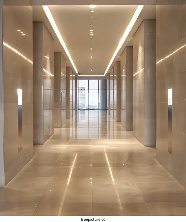 Modern Office Building Hallway With Window View