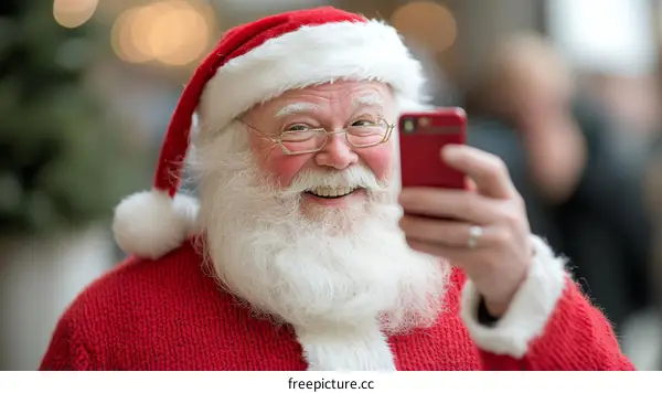 Santa Claus Taking a Selfie in a Festive Setting