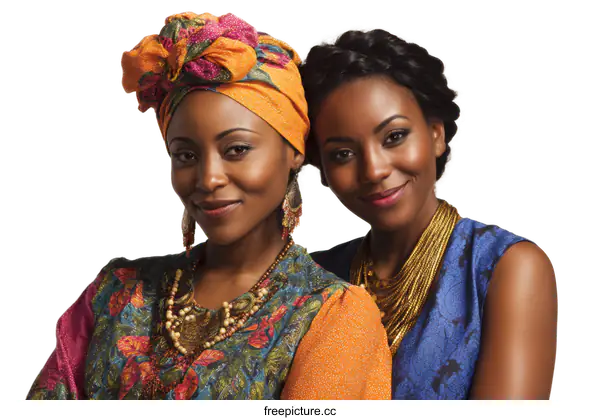 [Transparent Background PNG]Two African Women in Traditional Attire
