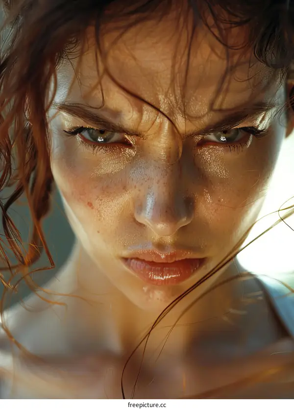Close up portrait of woman with wet hair
