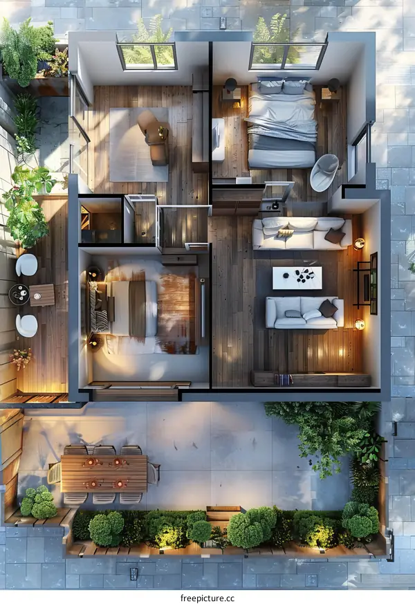 Modern Apartment Floor Plan with Patio Design