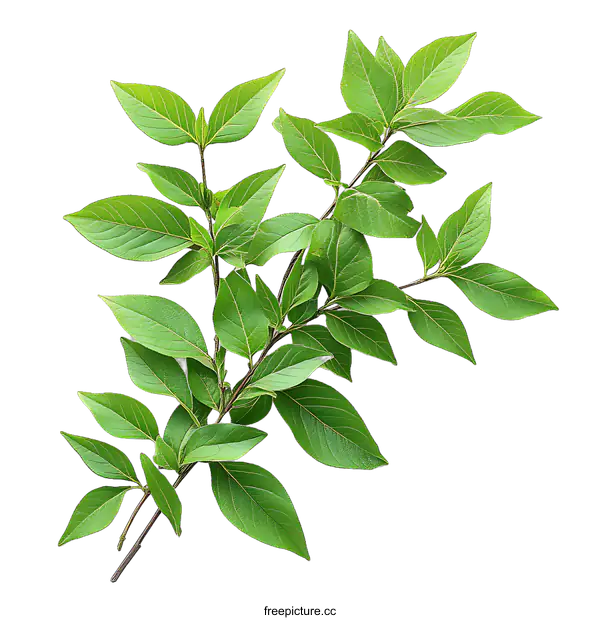 [Transparent Background PNG]Fresh Green Leaves Branch Isolated on White Background