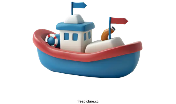[Transparent Background PNG]Cute cartoon fishing boat illustration