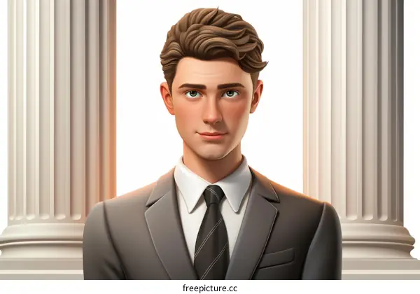 Portrait of a Young Caucasian Male Lawyer Wearing a Suit and Tie
