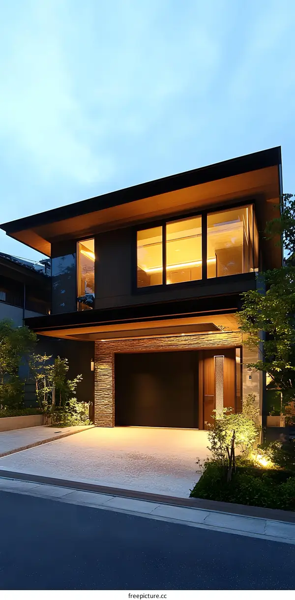 Modern Two Story House with Garage and Driveway