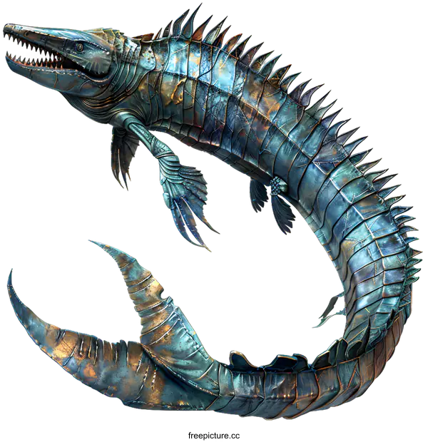 [Transparent Background PNG]A digital painting of a mosasaurus, a prehistoric marine reptile.