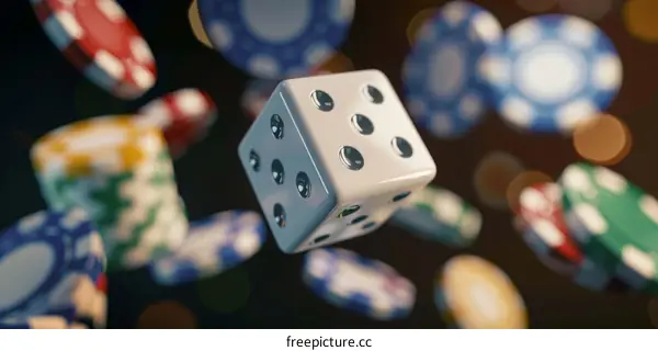 Casino Chips and Dice in the Air