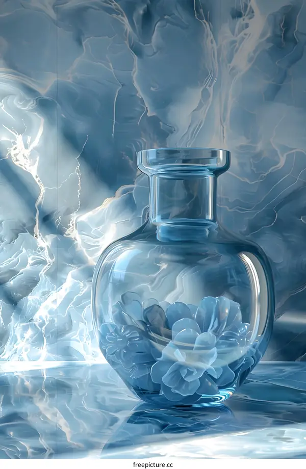 Elegant Blue Glass Vase with Flowers