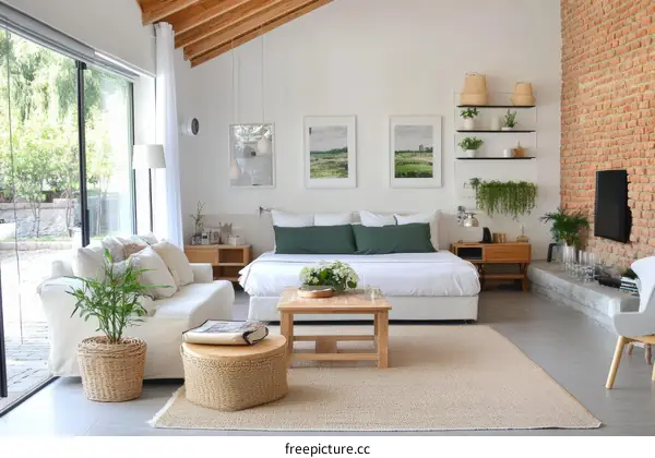 Modern Cozy Bedroom Living Area with Natural Elements