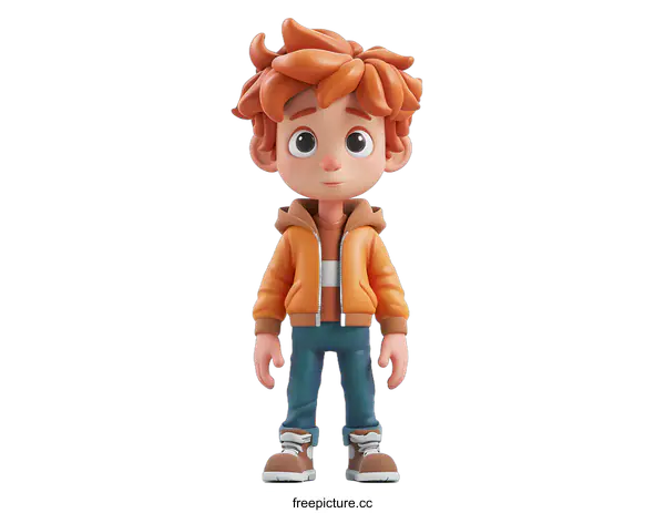 [Transparent Background PNG]Cartoon Boy in Orange Jacket Standing