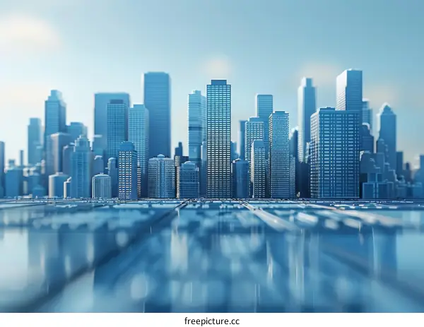 Blue Cityscape with Gleaming Skyscrapers