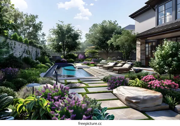 Modern house with pool and yard