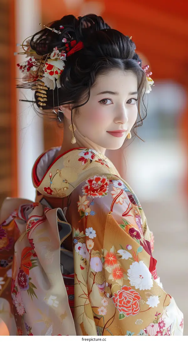 Portrait of a Japanese woman in traditional kimono