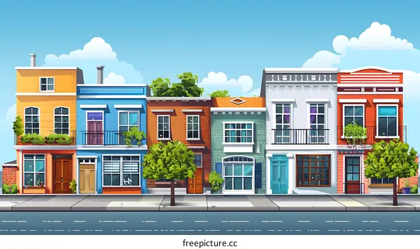 Colorful Row of Houses Illustration