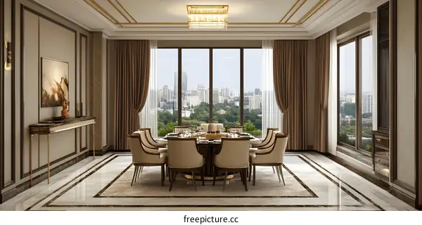 Modern Dining Room with City View